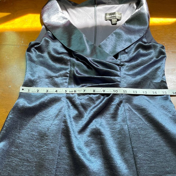 Sexy V Neck Satin Dress 6 Grey Blue Connected Apparel Glam Cocktail Ruched Waist - Picture 7 of 12